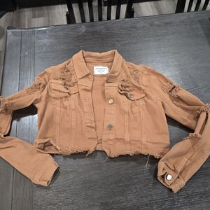Cropped Denim Jacket - Burnt Orange